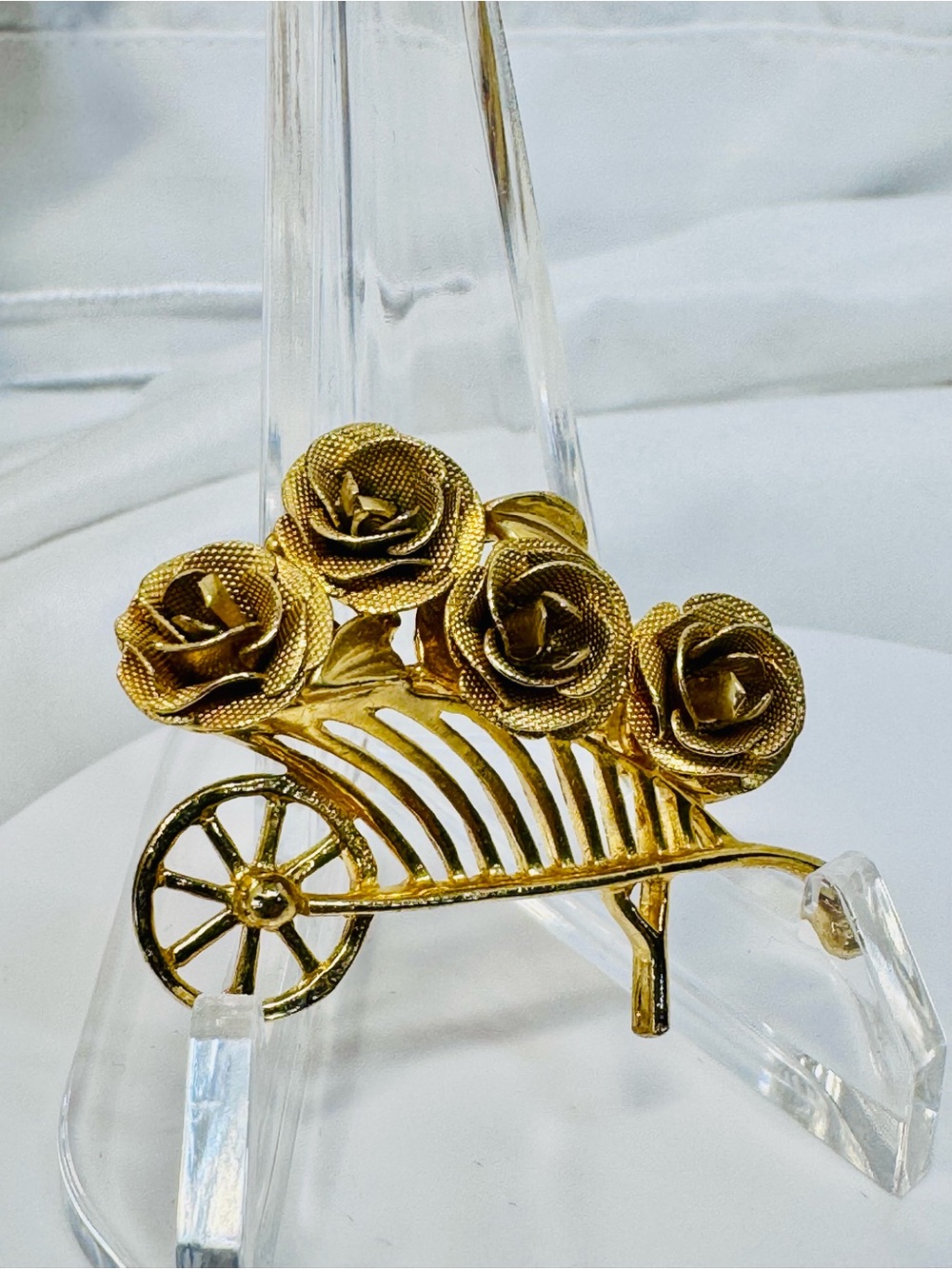 Brooks Vintage Gold Rose Cart Brooch